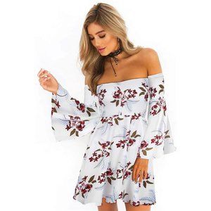 Floral Long Sleeve Off Shoulder Mini Dress